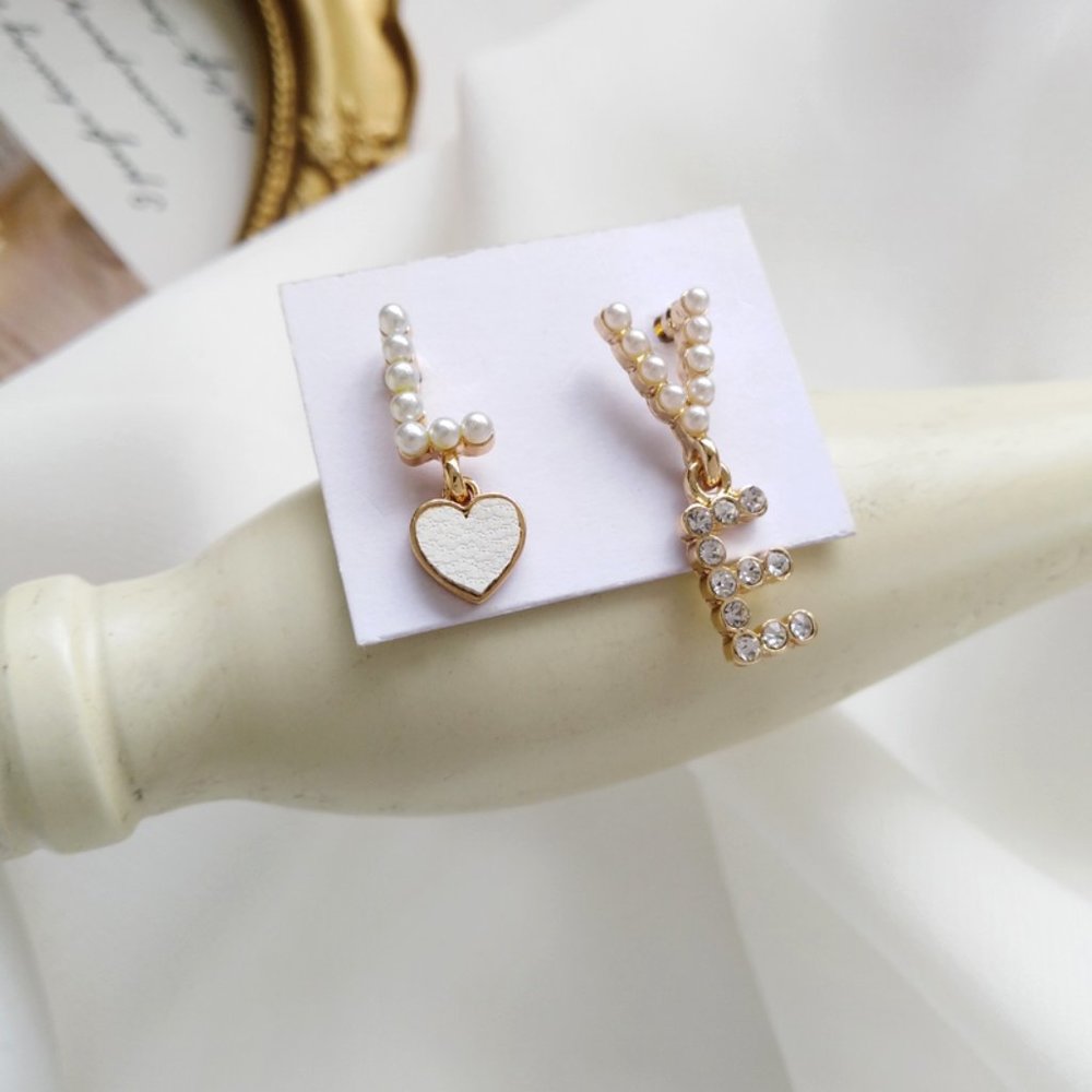 LOVE mini pearls rhinestone Drop Earrings - Picture 5 of 14